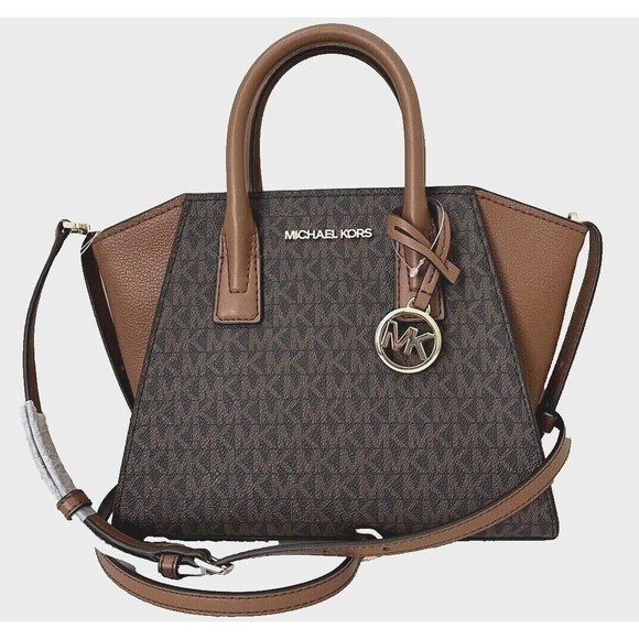New Michael Kors Avril Small Top Zip Satchel Signature Brown - Picture 1 of 6